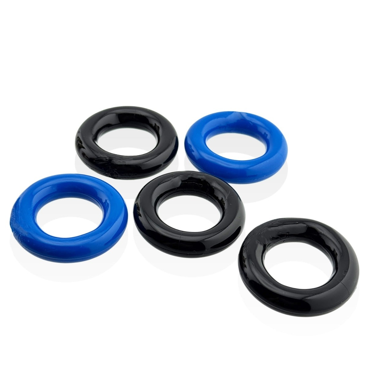 Hünkyjunk Jacker 5-Stack Cock Rings 5-Pack Blue/Black flat on white background