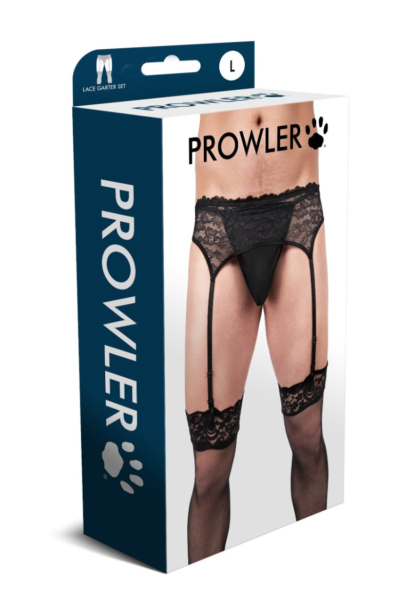 Prowler Male Lace Garter and Stocking Set Black