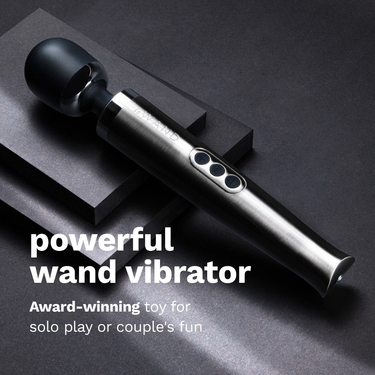 Graphic showing powerful wand vibrator of Le Wand Diecast Rechargeable Massager Silver