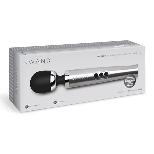 Le Wand Diecast Rechargeable Massager Silver packaging
