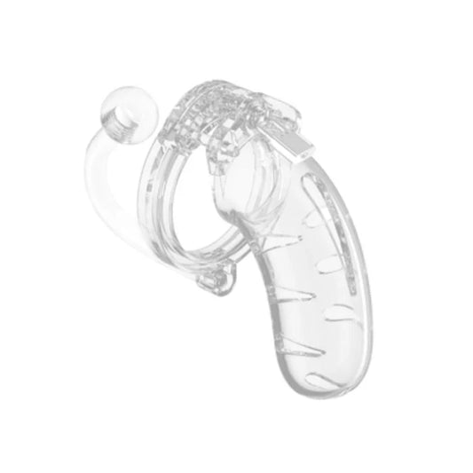 Man Cage Model 11 Chastity Cock Cage with Butt Plug Clear 4.5 inches