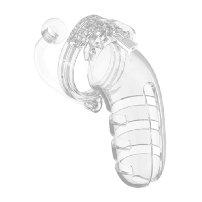 Man Cage Model 12 Chastity Cock Cage with Butt Plug Clear 5.5 inches