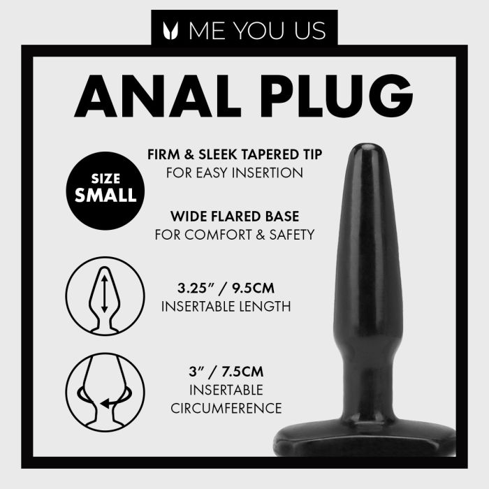 Me You Us Butt Plug Black small graphic showing size