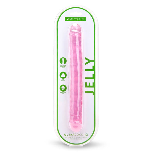 Me You Us Ultra Cock Jelly Double Ended Dildo Pink 12 Inch packaging front