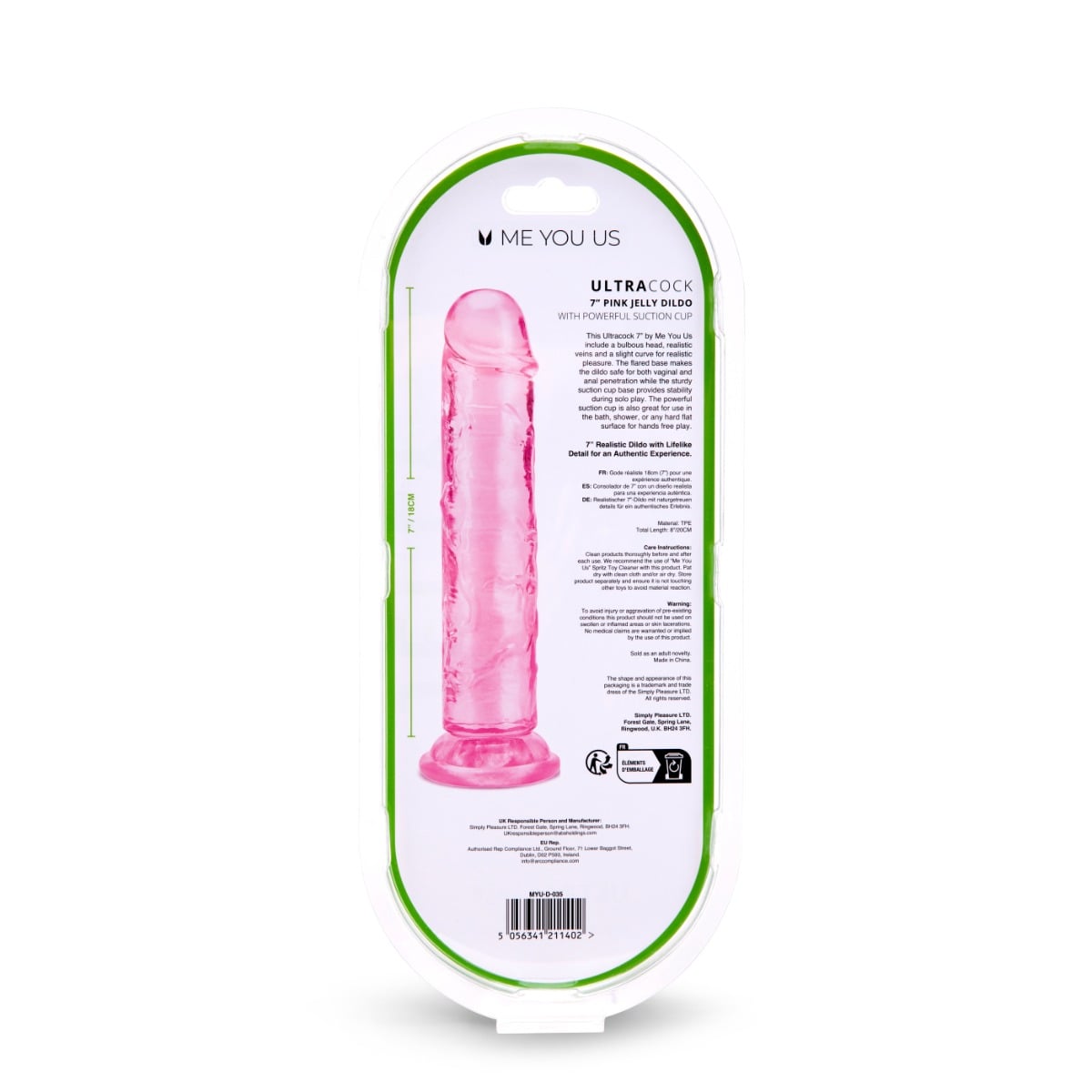 Me You Us Ultra Cock Jelly Dong Pink 7 Inch packaging rear