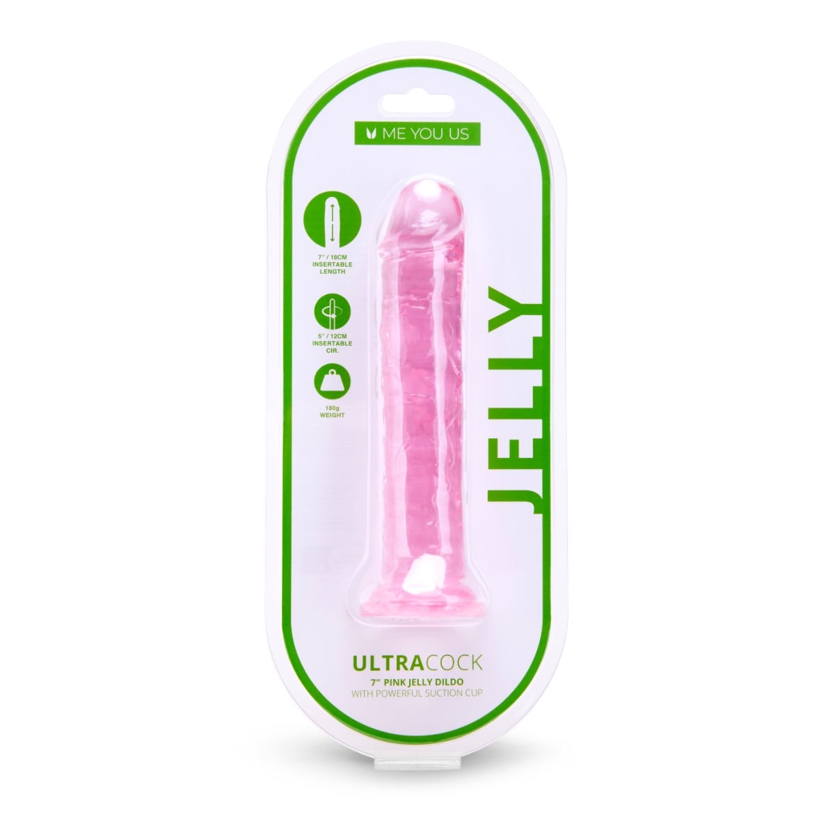 Me You Us Ultra Cock Jelly Dong Pink 7 Inch packaging front