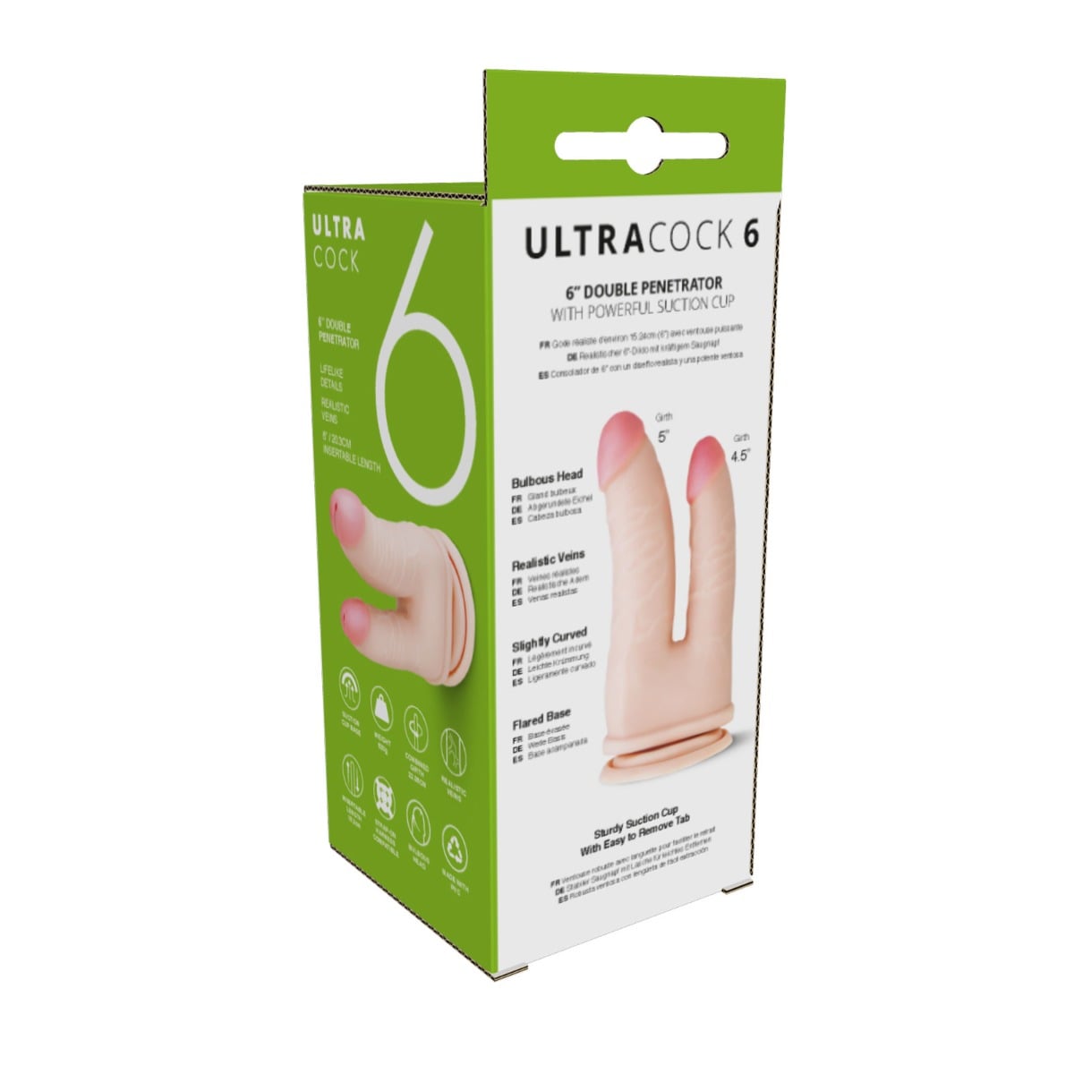Me You Us Ultra Cock Double Penetrator Dildo (6") packaging rear and side