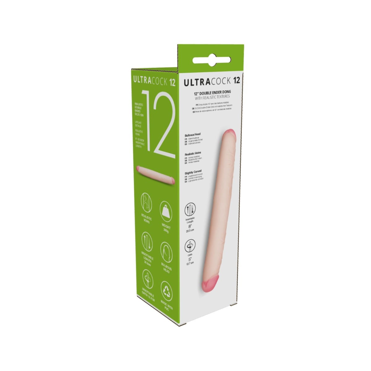 Me You Us Ultra Cock Double Ended Dildo (12") packaging rear and side