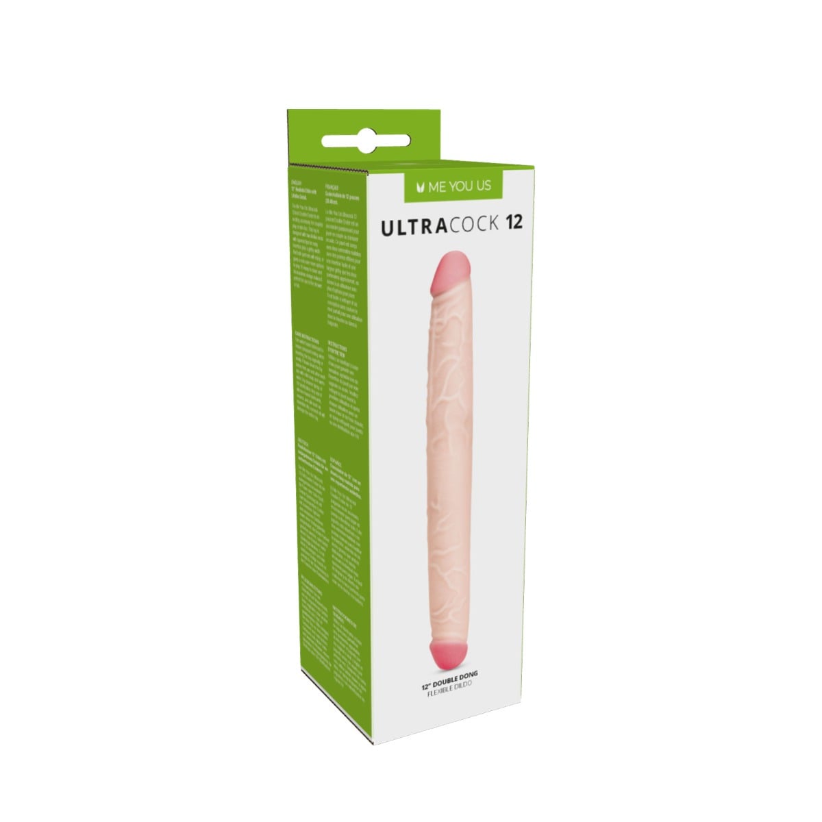 Me You Us Ultra Cock Double Ended Dildo (12") packaging front and side