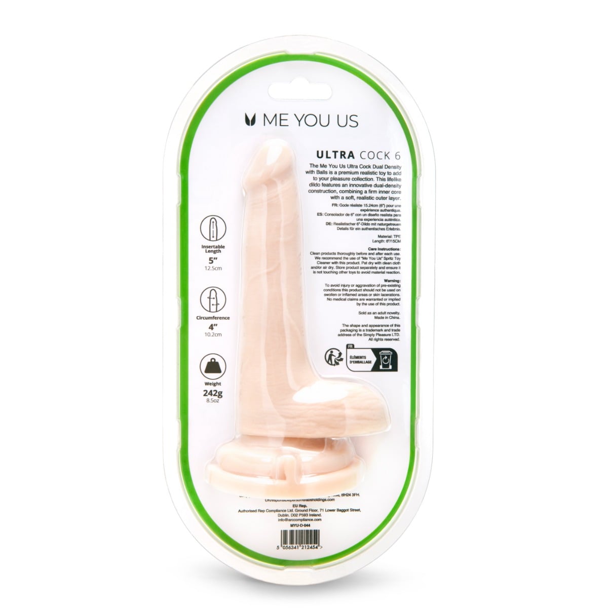 Me You Us Ultra Cock Dual Density with Balls 6in packaging rear