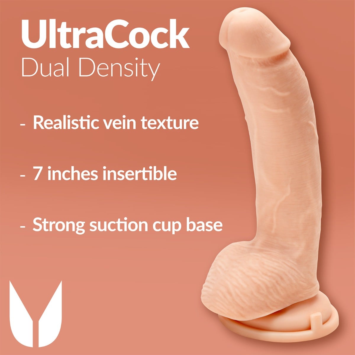 Me You Us Ultra Cock Dual Density Dildo With Balls 9 Inch graphic highlighting dual density features