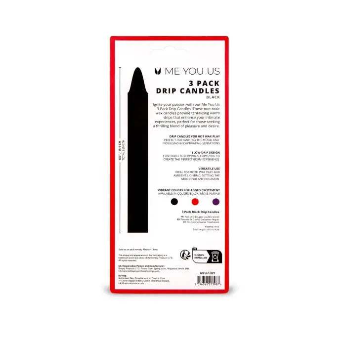 Me You Us Drip Candles Black 3-Pack packaging back