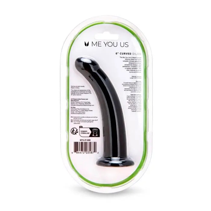 Me You Us Curved Pegging Silicone Dildo 6" Black rear packaging