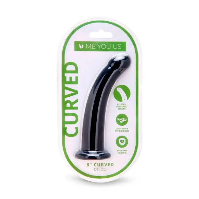 Me You Us Curved Pegging Silicone Dildo 6" Black front packaging