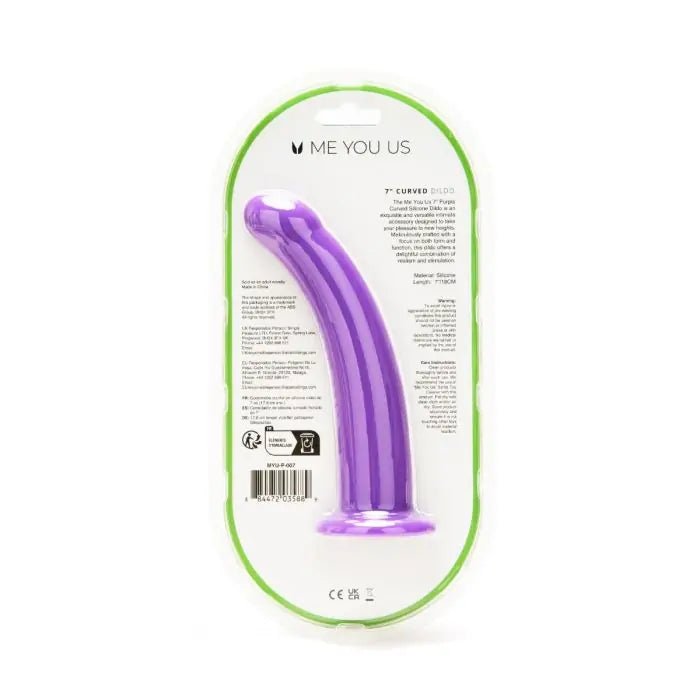 Me You Us Curved Pegging Silicone Dildo 7" Purple rear packaging