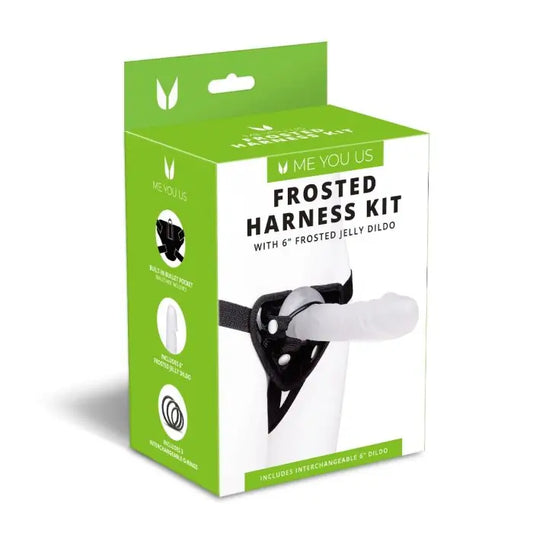 Me You Us Frosted Strap-On Harness Kit packaging with green and white design on a white background