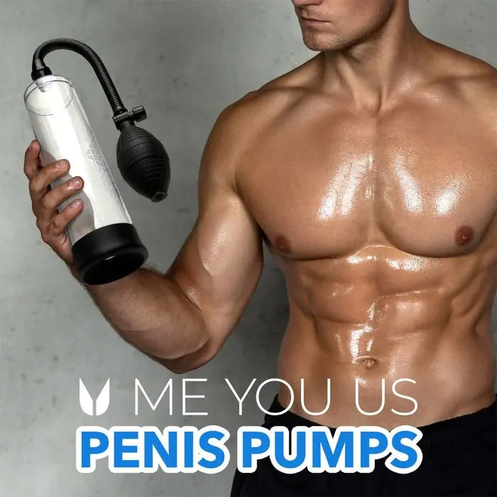 Model holding Me You Us Pumped Up Penis Pump Clear