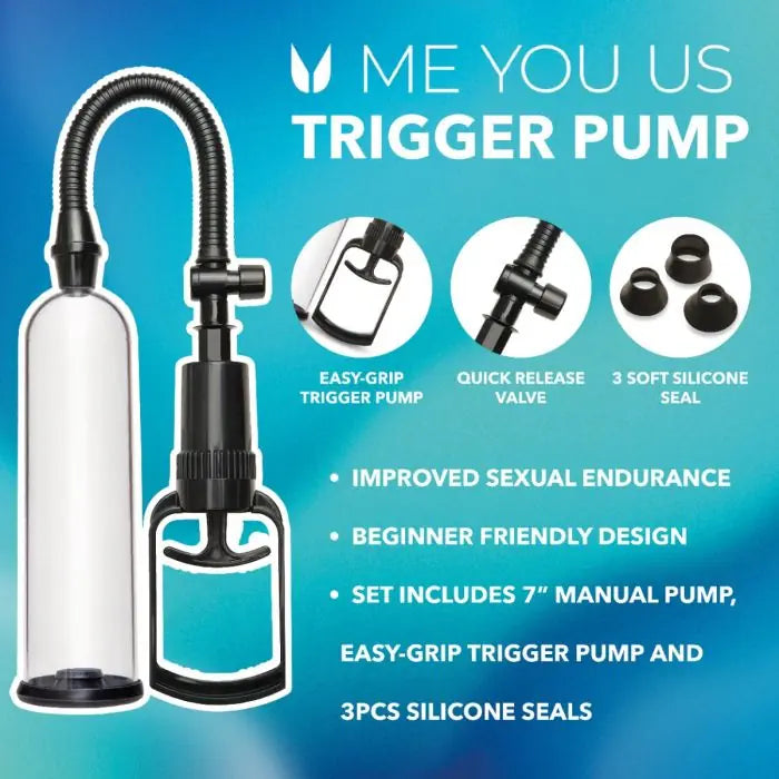 Me You Us Trigger Suction Penis Pump key features graphic