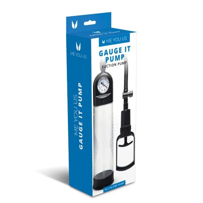 Me You Us Gauge It Suction Penis Pump side and front packaging