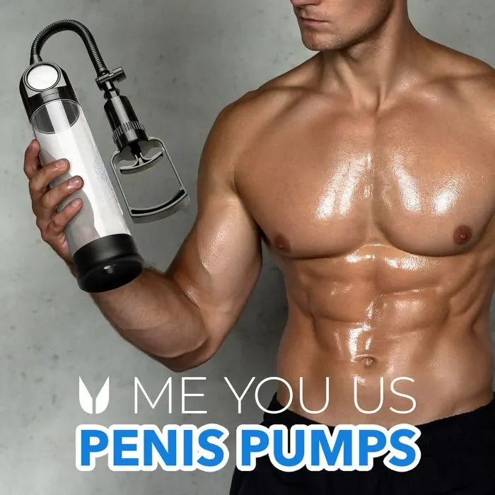 Me You Us Gauge It Suction Penis Pump held by model.
