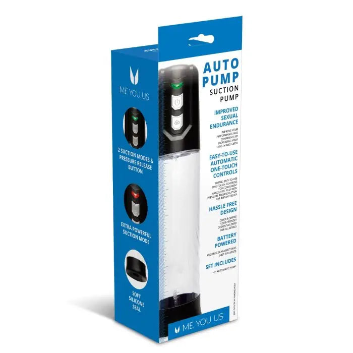 Me You Us Auto Suction Penis Pump side and rear packaging