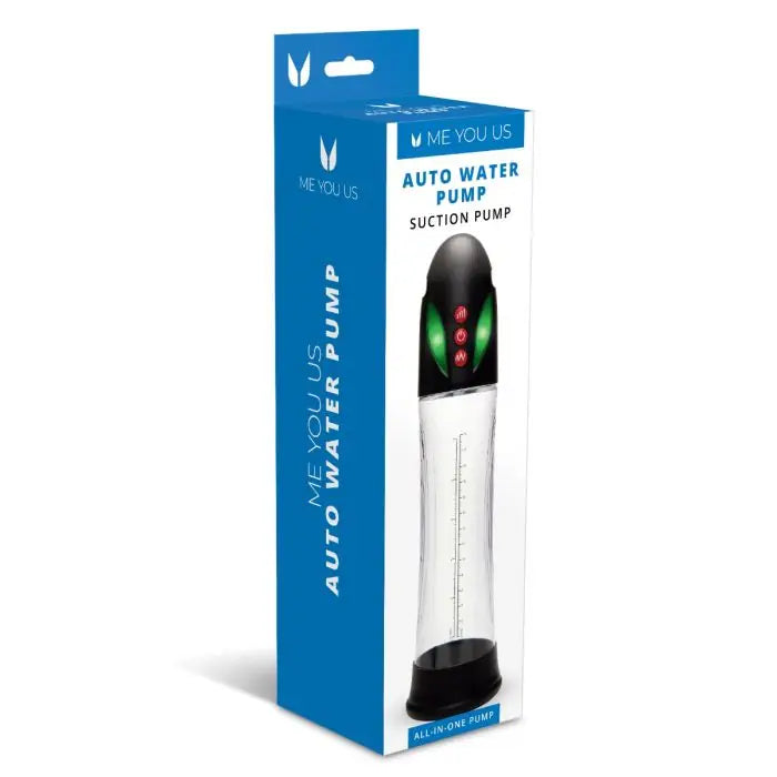 Me You Us Auto Water Suction Penis Pump side and front packaging