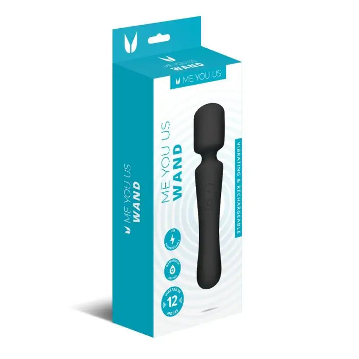 Me You Us Wand Vibrator Black packaging front and side