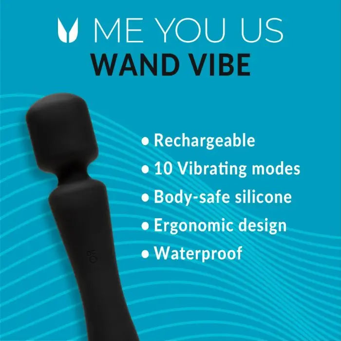 Me You Us Wand Vibrator Black graphic highlighting key features