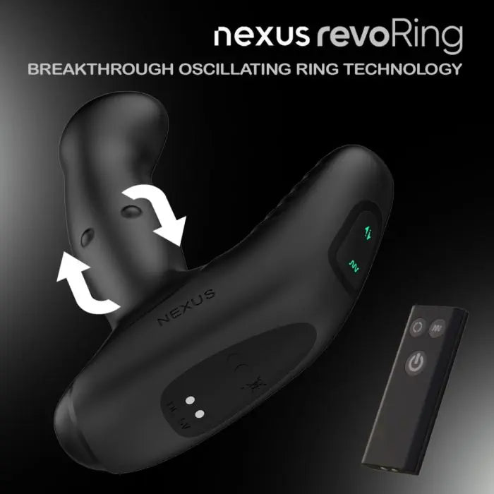 Nexus Revo Ring Rotating Prostate Massager graphic showing oscillating ring technology.