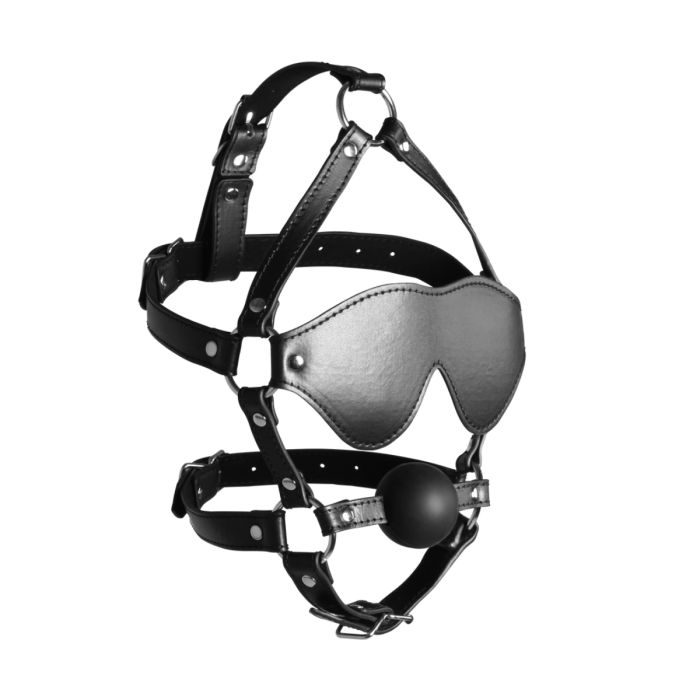 Ouch Xtreme Blindfolded Head Harness with Solid Ball Gag