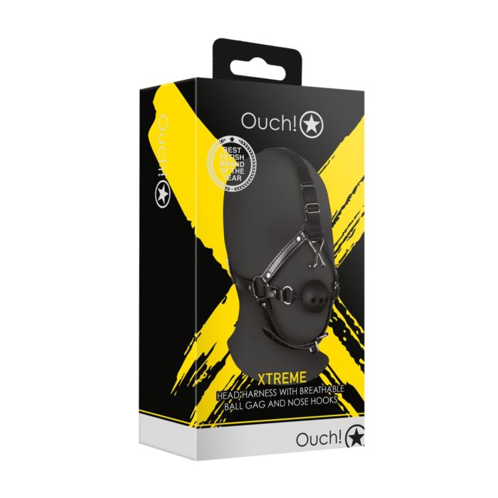 Ouch Xtreme Head Harness with Breathable Ball Gag and Nose Hooks