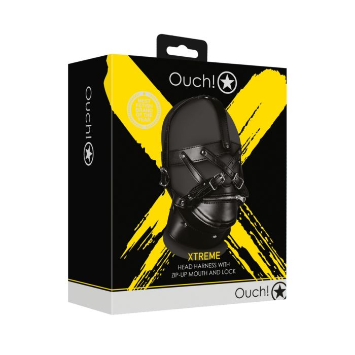 Ouch Xtreme Head Harness with Zip Up Mouth and Lock