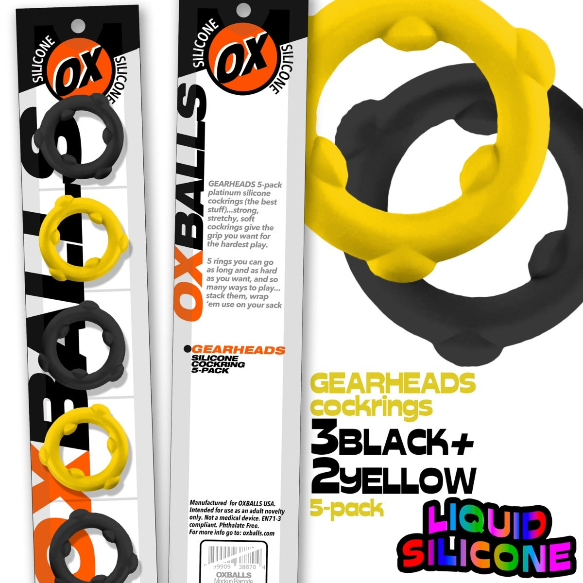 Graphic explaining Oxballs Gearheads 5 Pack Spinner Rings Yellow/Black