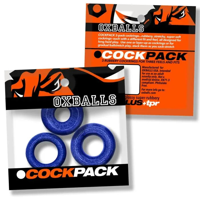 Oxballs Cockpack 3 Pack Cock Ring Blue Fire