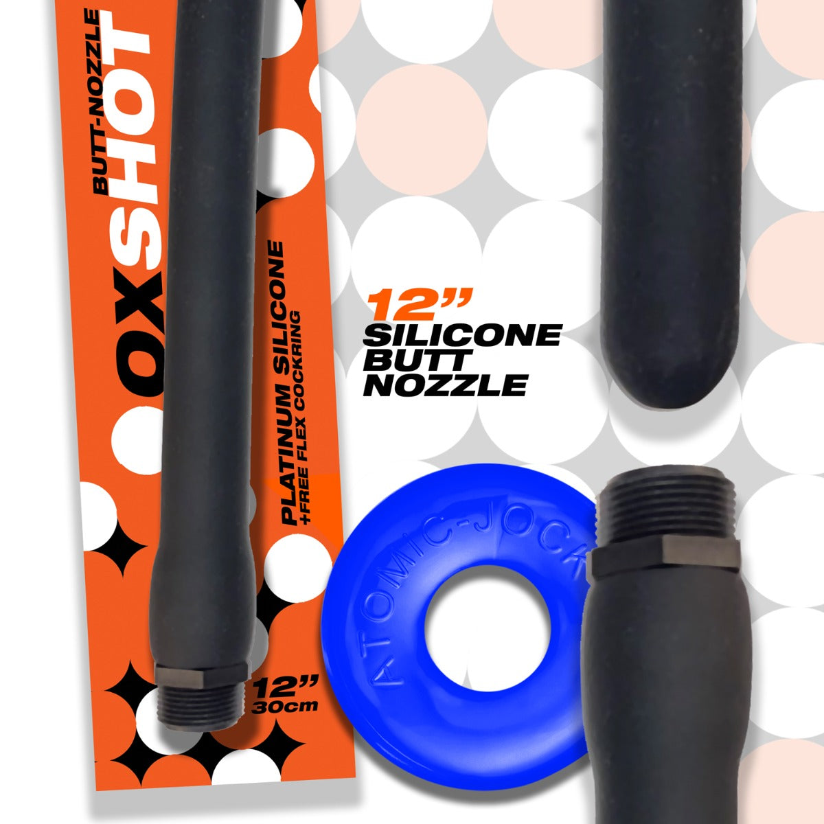 Oxballs Oxshot Butt-Nozzle Shower Hose Douche 12 Inch plus Flex Cock Ring (8251345076463)