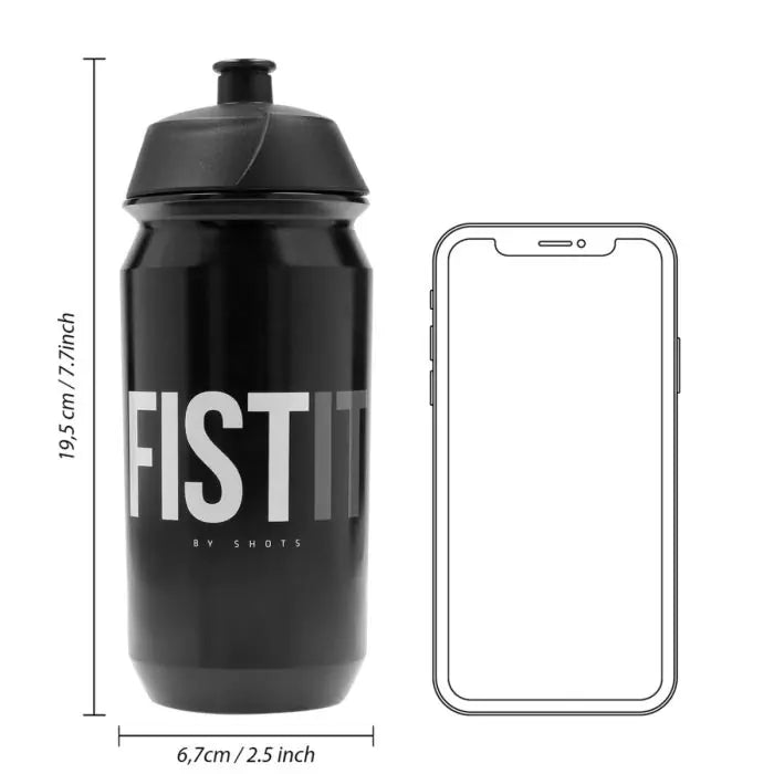 FIST IT powder lube bottle showing dimensions and portable design fits in bag travel companion
