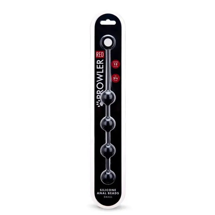 Prowler RED anal beads small close-up of front packaging showing  silicone texture comfortable safe beginners
