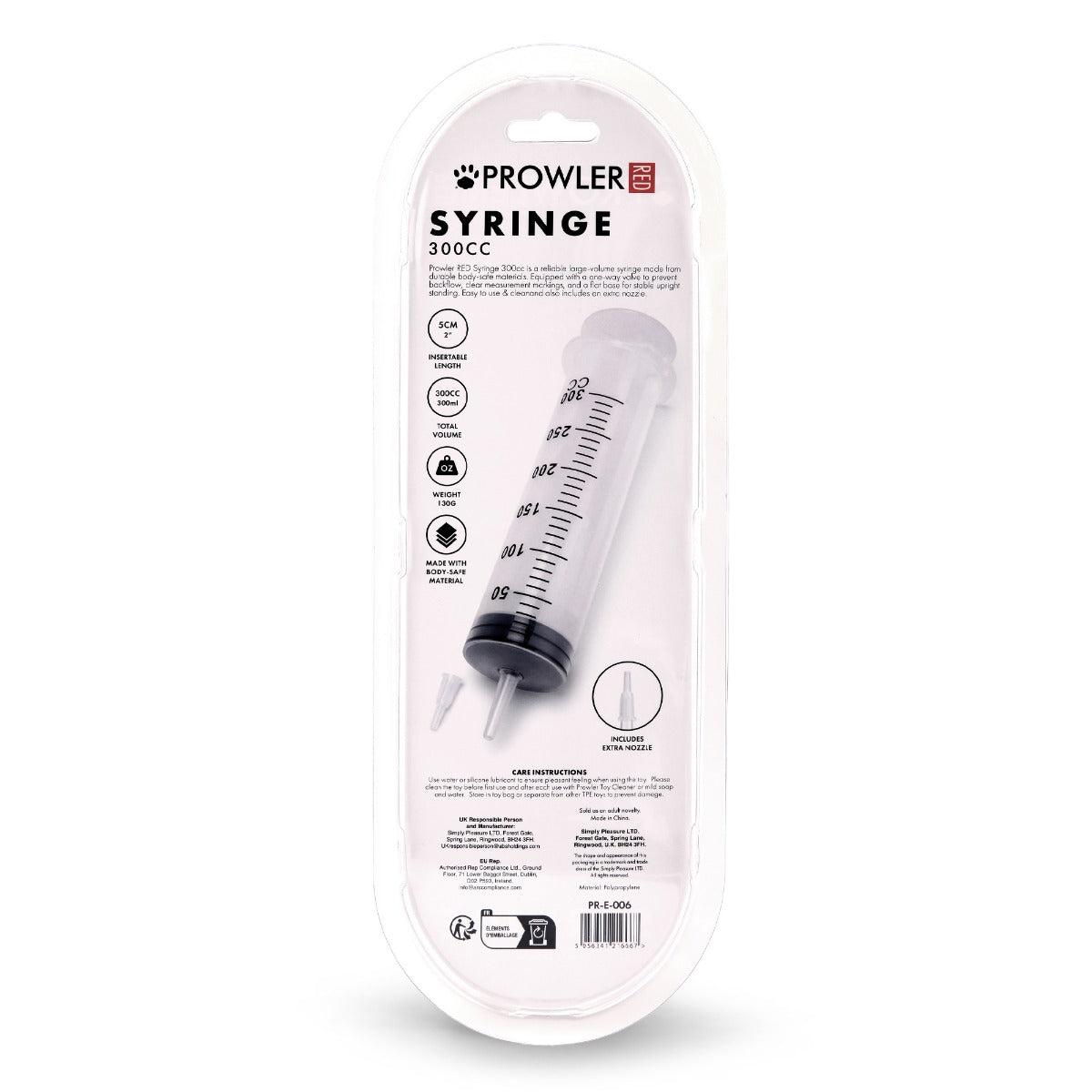 Prowler RED 300cc Syringe packaging back with full information