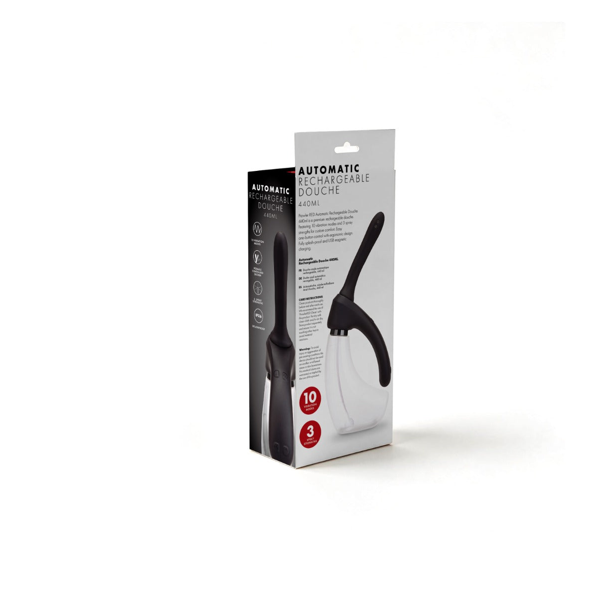 Prowler RED Automatic Rechargeable Douche packaging rear and side