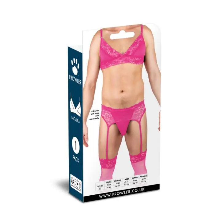 Prowler Male Lace Bra Pink rear packaging on a white background