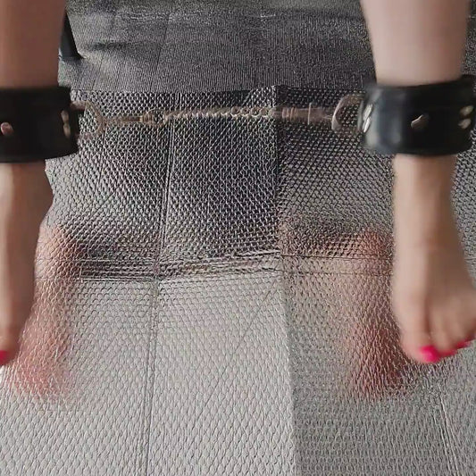 Rouge Padded Leather Ankle Cuffs showing usage