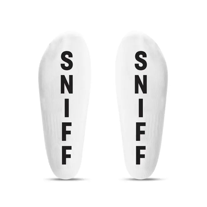 Prowler RED Sniff Ankle Socks showing the word Sniff on the sole