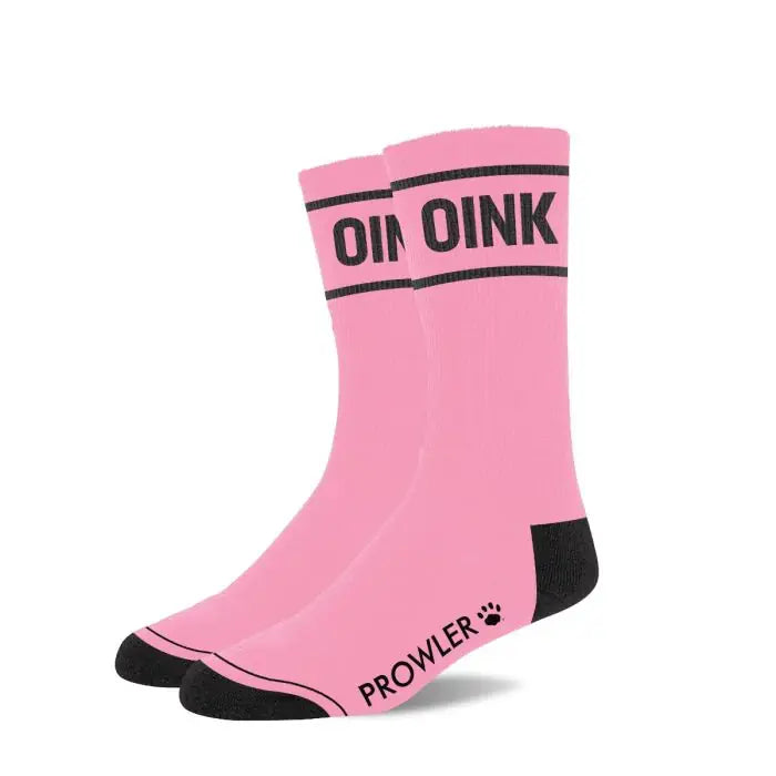 Prowler RED Oink Pink socks with black text against a white background