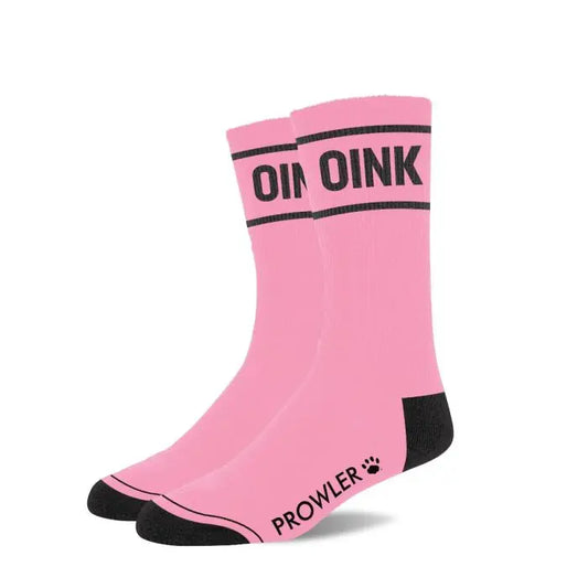 Prowler RED Oink Pink socks with black text against a white background