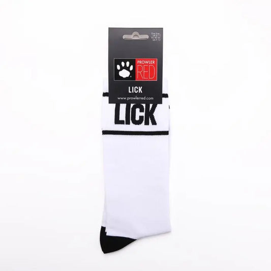 Packaged Prowler RED Lick White socks with black text and a visible brand label on a white background