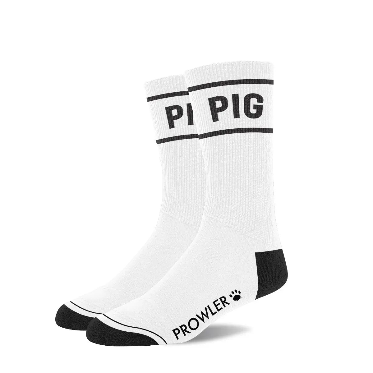 Prowler RED White Pig socks with black text and accents on a white background
