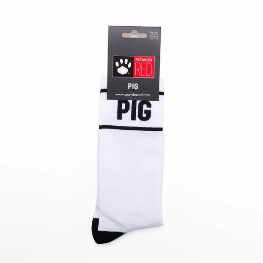 Prowler RED White Pig sock packaging with black text and a Prowler Red label on a white background