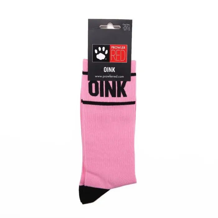 Prowler RED Oink Pink sock and packaging with black text and a Prowler RED brand label against a white background