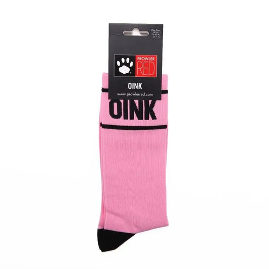 Prowler RED Oink Pink sock and packaging with black text and a Prowler RED brand label against a white background