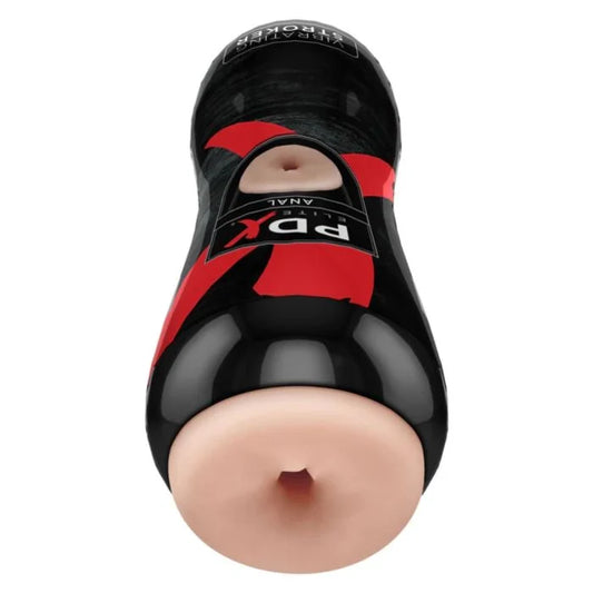 PDX Elite Vibrating Anal Stroker end view showing anal slot of powerful male masturbator